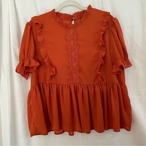 Burnt Orange Fluffy Flowy Ruffled Blouse Top